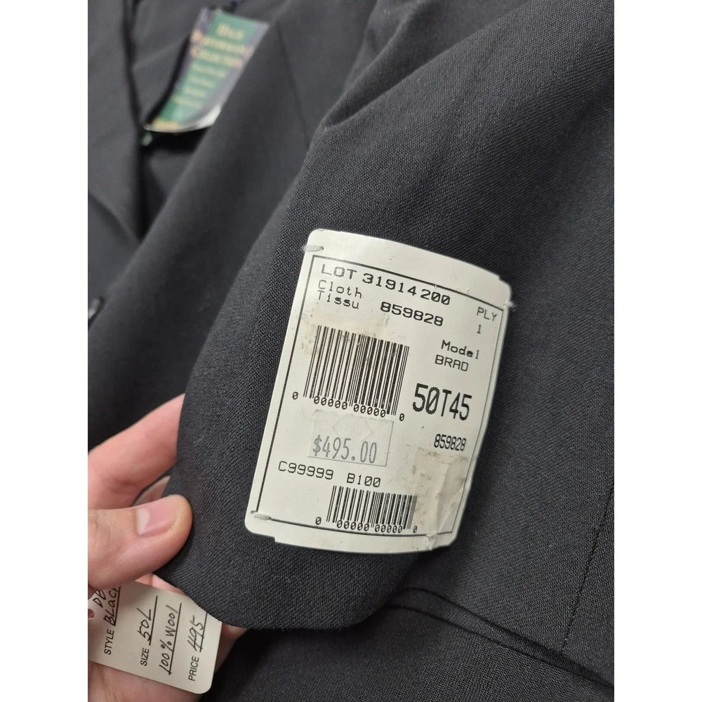BeaverBrook Suit Mens 50 Long Black 100% Wool Double Breasted 2 Piece 45x36 NWT